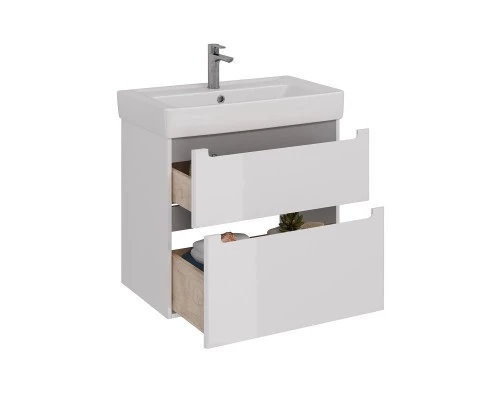 Тумба Lemark BUNO 80 см под 1 раковину, подвесная/напольная, 2 ящика, цвет планки: Серый, цвет корпу