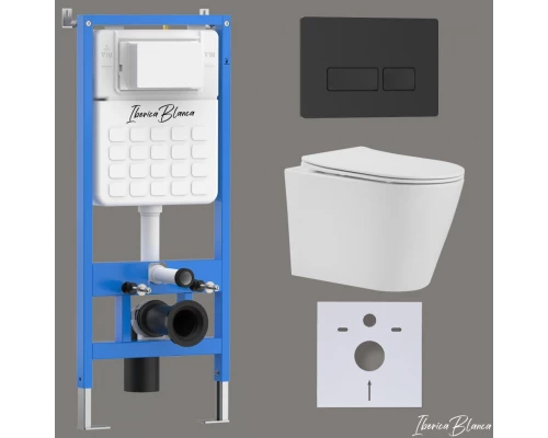 Комплект 3в1 IBERICA BLANCA инсталляция SILENCIO, унитаз BURGOS ALTO белый, кнопка смыва ESTI-R черный матовый (IB001.BRA.231.212)