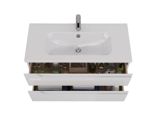 Тумба Lemark MIANO, 100 см под 1 раковину, подвесная, 2 ящика, цвет корпуса, фасада: Белый глянец