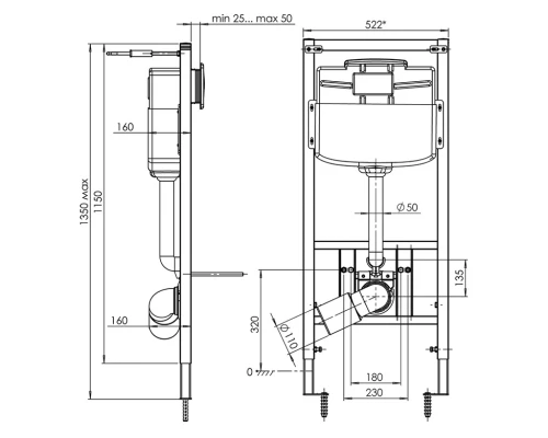 Система скрытой установки унитаза с белой клавишей, ANI PLAST