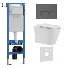 Комплект 3в1 IBERICA BLANCA инсталляция SILENCIO MINI, унитаз BURGOS ALTO белый, кнопка смыва ESTI-R серый матовый (IB.001M.BRA.231.218)