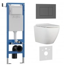 Комплект 3в1 IBERICA BLANCA инсталляция SILENCIO MINI, унитаз BILBAO ALTO белый, кнопка смыва ESTI-S серый матовый (IB.001M.BLA.234.856)