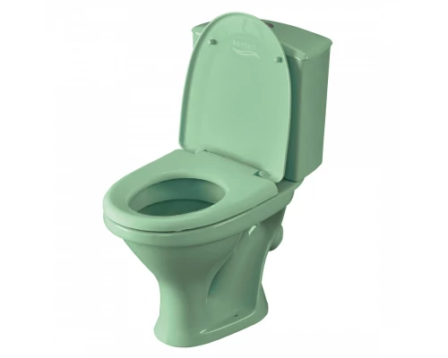 Унитаз-компакт "Вест" косой выпуск, с кнопочной арматурой и сиденьем, салатовый SANTERI