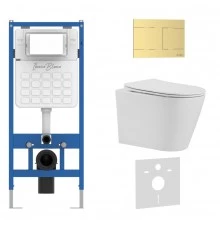 Комплект 3в1 IBERICA BLANCA инсталляция SILENCIO, унитаз BURGOS ALTO белый, кнопка смыва INOX-R золото матовое (IB001.BRA.231.1503)