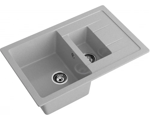GRANFEST Мойка композит QUADRO GF-Q--775KL 1.5-чаш+крыло 775*500мм   серый арт.GF-