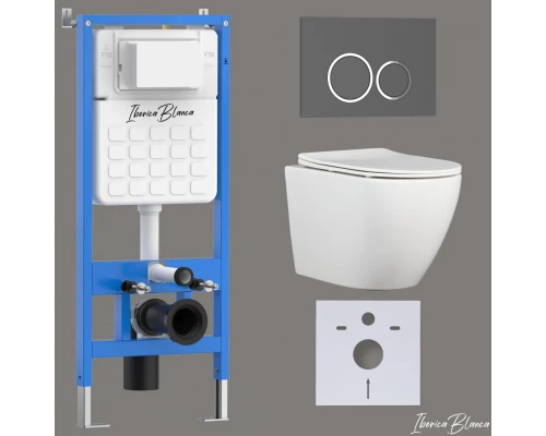 Комплект 3в1 IBERICA BLANCA инсталляция SILENCIO, унитаз BILBAO ALTO белый, кнопка смыва ESTI-O серый матовый (IB001.BLA.231.827)