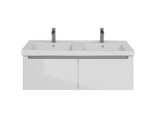 Тумба Lemark BUNO MINI 125 см под 2 раковины, подвесная, 2 ящика, цвет планки: Серый, цвет корпуса, 