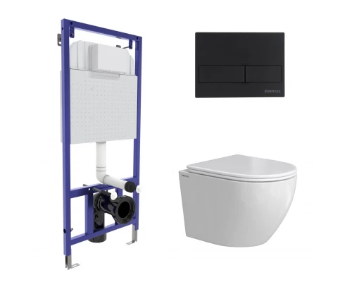 Комплект: инсталляция NOVUM кнопка L5 Soft Touch черная, унитаз OKUS Rimless 49 см, сиденье дюроплас