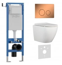 Комплект 3в1 IBERICA BLANCA инсталляция SILENCIO MINI, унитаз BILBAO ALTO белый, кнопка смыва INOX-О розовое золото глянцевое (IB.001M.BLA.231.8171)