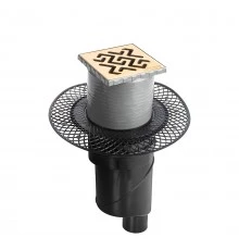 Трап водосток PLATZ Antik 100х100, золото глянец, S-сифон D50/105 H50 вертикальный, BERGES