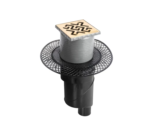 Трап водосток PLATZ Antik 100х100, золото глянец, S-сифон D50/105 H50 вертикальный, BERGES