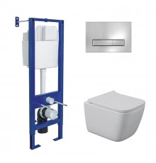 Комплект: инсталляция АТОМ Line кнопка хром глянец, унитаз QUATTRO S Rimless 49 см, сидение дюроплас