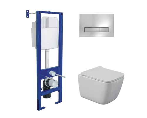 Комплект: инсталляция АТОМ Line кнопка хром глянец, унитаз QUATTRO S Rimless 49 см, сидение дюроплас