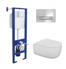 Комплект: инсталляция АТОМ Line кнопка хром глянец, унитаз EGO XL Rimless, сидение дюропласт микроли