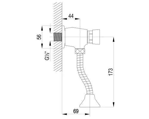 Project Смывное устройство для писсуара, излив 69мм, р/КП, хром, LM, LM4612C
