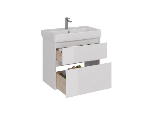 Тумба Lemark COMBI 80 см под 1 раковину, подвесная/напольная, 2 ящика, цвет корпуса, фасада: Белый г