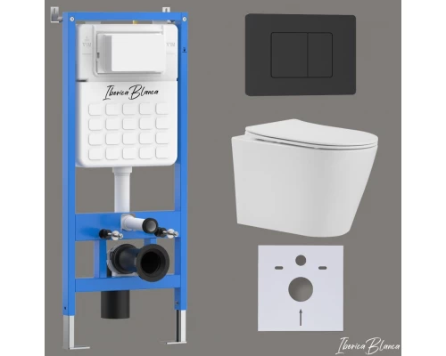 Комплект 3в1 IBERICA BLANCA инсталляция SILENCIO, унитаз BURGOS ALTO белый, кнопка смыва INOX-C черный матовый (IB001.BRA.231.112)
