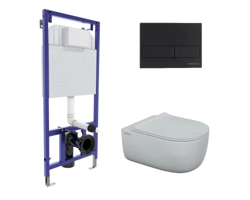 Комплект: инсталляция NOVUM кнопка L5 черная Soft Touch, унитаз EGO XL Rimless, сиденье дюропласт To
