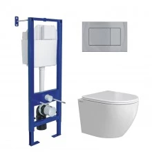 Комплект: инсталляция АТОМ кнопка хром глянец, унитаз OKUS Rimless 49 см, сиденье дюропласт микролиф