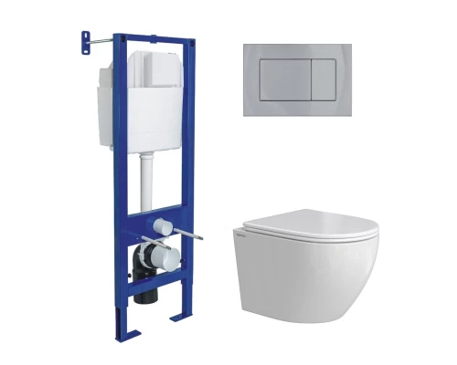 Комплект: инсталляция АТОМ кнопка хром глянец, унитаз OKUS Rimless 49 см, сиденье дюропласт микролиф