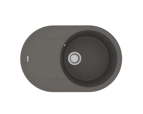 Кухонная мойка Lemark LACHA 760 врезная овальная с крылом из кварцгранита, Серый шёлк