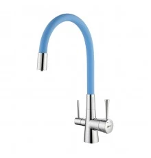 Comfort Смеситель для кухни, гиб.излив 228мм фильтр.воды, р/ОД, хром/голубо, LM, LM3075C-SkyBlue