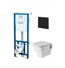 ПЭК НЕО rimless(подвес. безободковый унитаз с тонким сиденьем, инсталляция, панель черн. мат, САНТЕК