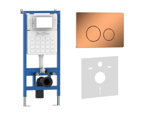 Комплект 2в1 IBERICA BLANCA инсталляция SILENCIO, кнопка смыва INOX-O розовое золото глянцевое (IB001.8171)