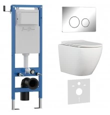 Комплект 3в1 IBERICA BLANCA инсталляция SILENCIO MINI, унитаз BILBAO ALTO белый, кнопка смыва INOX-O хром глянцевый (IB.001M.BLA.231.8131)