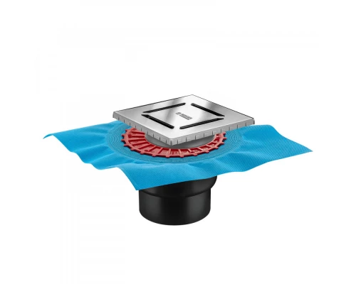 Трап водосток ZENTRUM Norma 150х150, хром глянец, выпуск D50/75/110 H74 вертикальный, BERGES