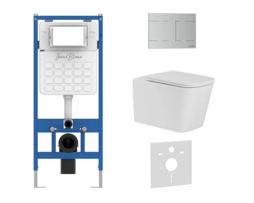 Комплект 3в1 IBERICA BLANCA инсталляция SILENCIO, унитаз TOLEDO ALTO белый, кнопка смыва INOX-R хром матовый (IB001.TLA.234.1501)