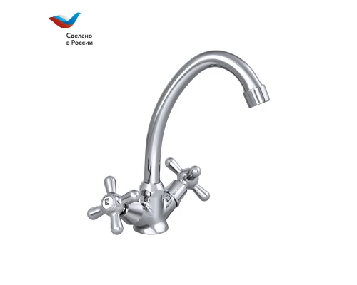 ПРОРАБ Смеситель для мойки и умывальника с высоким изливом, двуручный, СЛАВЕН, О11