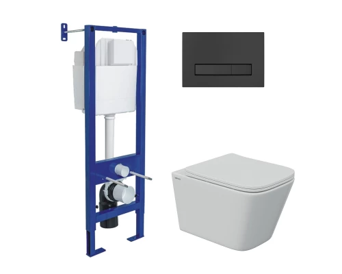 Комплект: инсталляция АТОМ Line кнопка черная Soft Touch, унитаз FLOE S Rimless 51 см, сидение дюроп