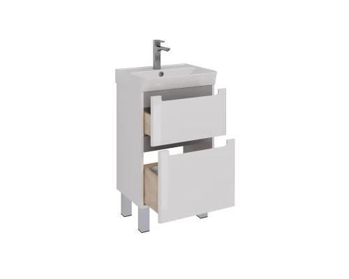 Тумба Lemark BUNO 50 см под 1 раковину, подвесная/напольная, 2 ящика, цвет планки: Серый, цвет корпу