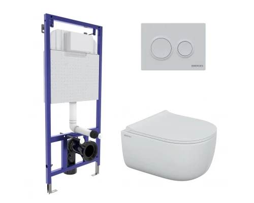 Комплект для монтажа  подвесного унитаза: инсталляция NOVUM525, кнопка O1 белая,   унитаз EGO Rimles