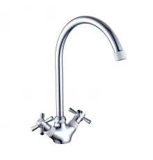Смеситель двуручный для кухни с поворотным изливом, картридж 35 мм., белый/хром, DECOROOM