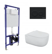 Комплект для монтажа  подвесного унитаза: инсталляция NOVUM525, кнопка O5 черная Soft Touch, унитаз
