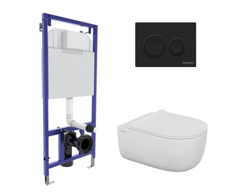 Комплект для монтажа  подвесного унитаза: инсталляция NOVUM525, кнопка O5 черная Soft Touch, унитаз