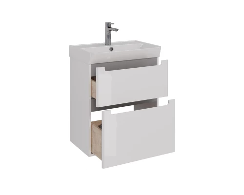 Тумба Lemark BUNO 60 см под 1 раковину, подвесная/напольная, 2 ящика, цвет планки: Серый, цвет корпу