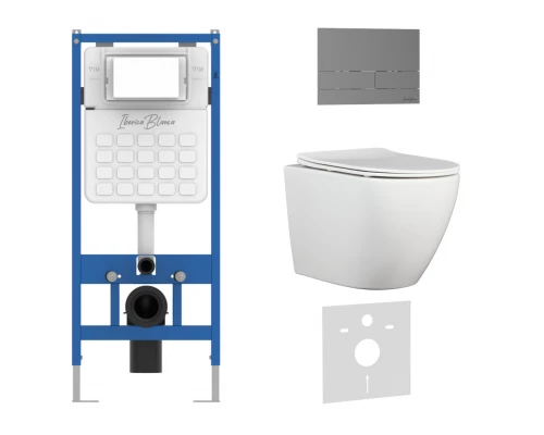 Комплект 3в1 IBERICA BLANCA инсталляция SILENCIO, унитаз BILBAO ALTO белый, кнопка смыва INOX-S вороненая сталь (IB001.BLA.234.1602)