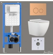 Комплект 3в1 IBERICA BLANCA инсталляция SILENCIO, унитаз BILBAO ALTO белый, кнопка смыва INOX-О розовое золото матовое (IB001.BLA.231.8172)