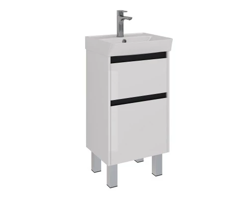 Тумба Lemark COMBI 45 см под 1 раковину, подвесная/напольная, 2 ящика, цвет планки: Чёрный, цвет кор