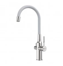 Expert Смеситель для кухни, гиб.излив, р/ОД, сталь/белый, LM, LM5083S-White