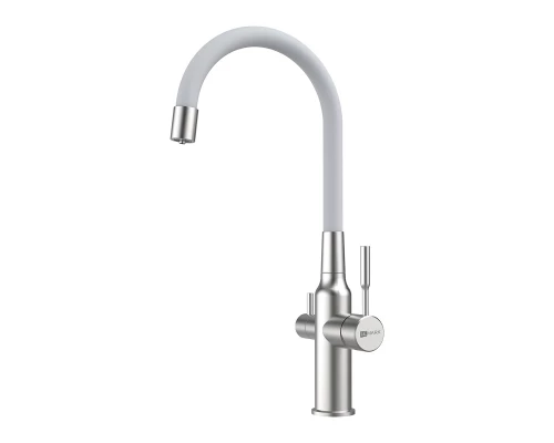 Expert Смеситель для кухни, гиб.излив, р/ОД, сталь/белый, LM, LM5083S-White