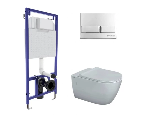 Комплект: инсталляция NOVUM, кнопка L3, унитаз MASCON  Rimless, сиденье дюропласт Toma Slim SO, BERG