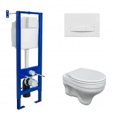 Комплект: инсталляция ATOM Line 410, кнопка белая, унитаз ALBIT S, сиденье дюропласт Optim SO, BERGE