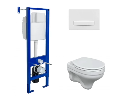 Комплект: инсталляция ATOM Line 410, кнопка белая, унитаз ALBIT S, сиденье дюропласт Optim SO, BERGE