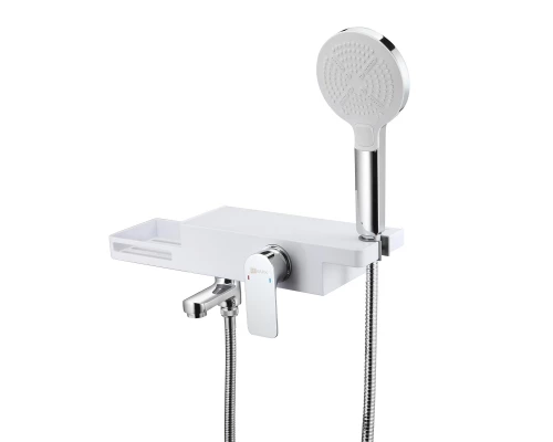 UNIBOX Смеситель для ванны, пов.излив 127мм держ. на теле, р/ОД, хром/белый, LM, LM6914CW