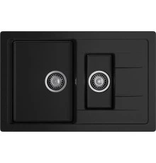GRANFEST Мойка композит QUADRO GF-Q--775KL 1.5-чаш+крыло 775*500мм   черный арт.GF-