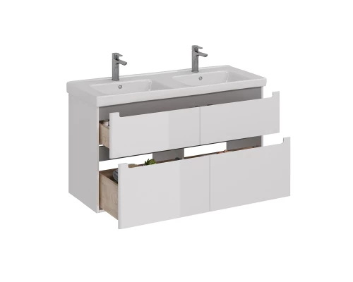 Тумба Lemark BUNO 125 см под 2 раковины, подвесная/напольная, 4 ящика, цвет планки: Серый, цвет корп